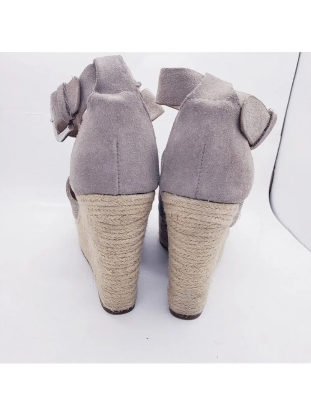 Marc Fisher Alison Taupe Suede Leather Espadrille Wedge Sandals Women's Size 9